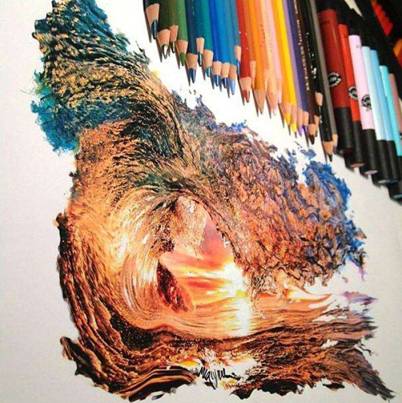 13. Intricate Colored                                         Pencil Drawing of a Wave...