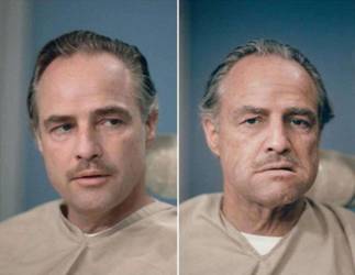 36. Marlon Brando Before                                         and After His Makeup Was Done                                         for His Role in the Godfa...
