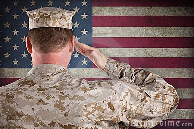 Marine Saluting an American Flag