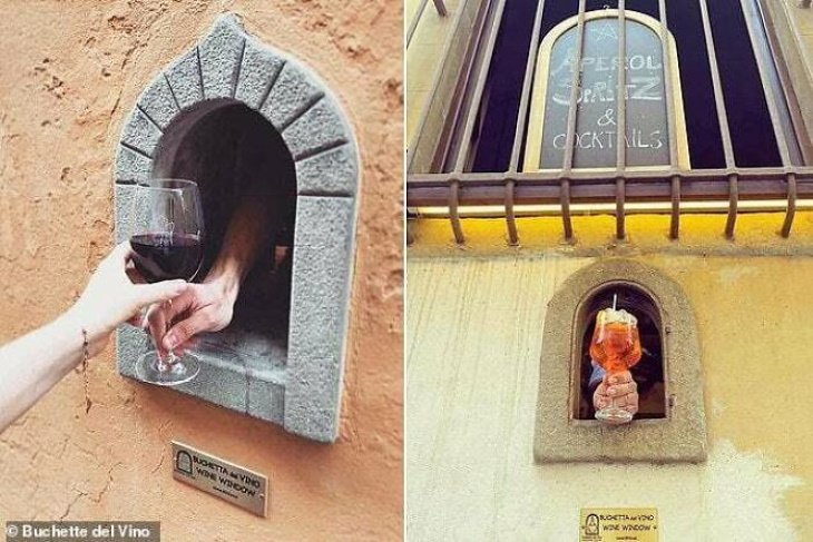Poignant Photos These so-called wine windows were used by vintners in Italy to sell wine during plague pandemics in the 17th century. Now they are coming back to use due to coronavirus