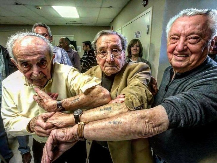 Poignant Photos  three Jewish men arrived in Auschwitz on the same day and were tattooed 10 numbers apart. 73 years later, they were reunited for the first time