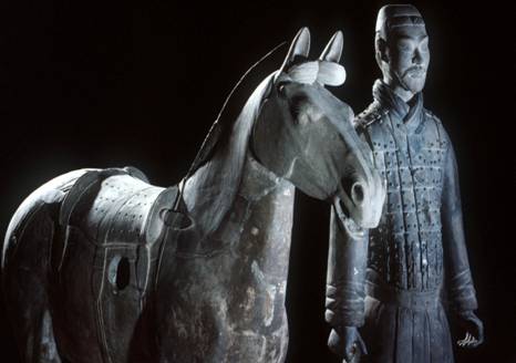 Terra cotta statues of a Qin Dynasty Horseman, on display in France 1992.