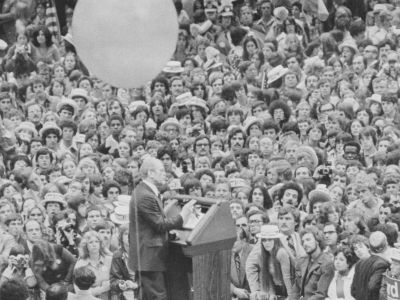 President Gerald Ford speaks in front of a